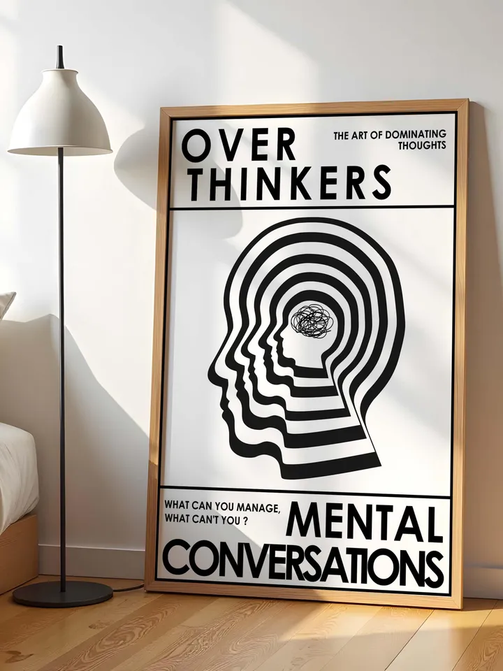 Overthinkers Wall Art Digital Print Retro Style Creativity Poster Eclectic Printable Artwork Trendy Room Decor Instant Download White Black
