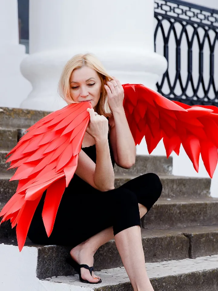 Red wings costume, Red wings cosplay, Christmas Angel, Handmade wings, Angelic wings photoshoot prop women sexy outfit
