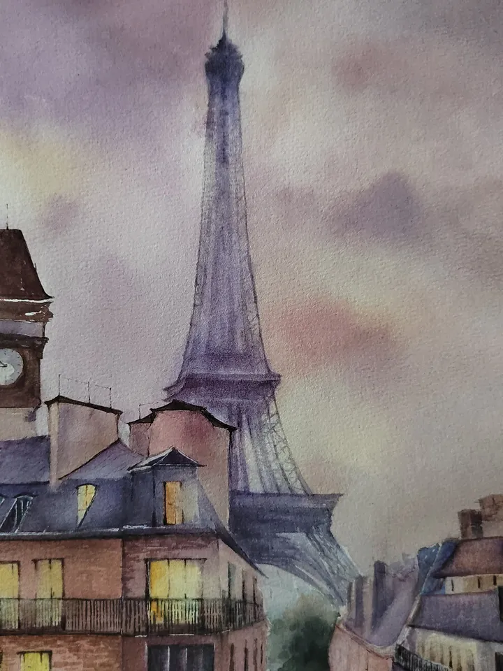 Original Watercolor Painting Urban Landscape Art Paris Artwork Paris Roofs Picture Eiffel Town Art 30x40 cm by SoftWaves