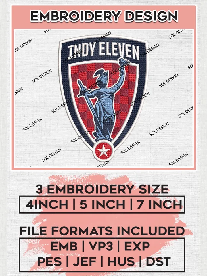 USLC Indy Eleven Logo Embroidery Designs, USLC Indy Eleven Embroidery Design, USLC Embroidery Design Files, USLC Logo, 3 sizes, Machine embroidery Files, Digital Download