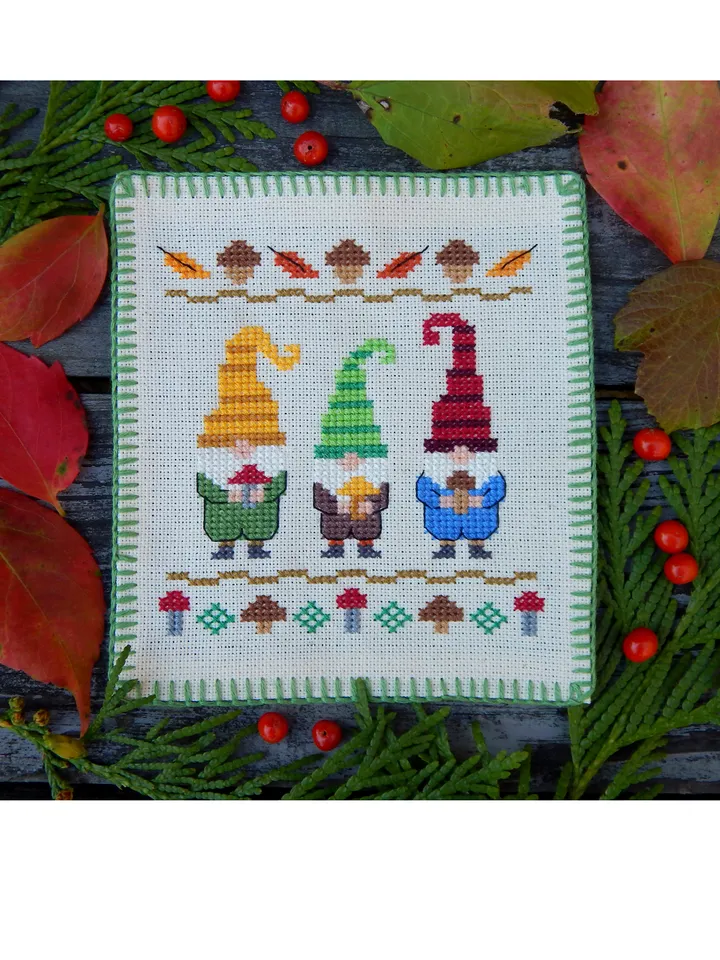 Mushroom Gnomes cross stitch pattern