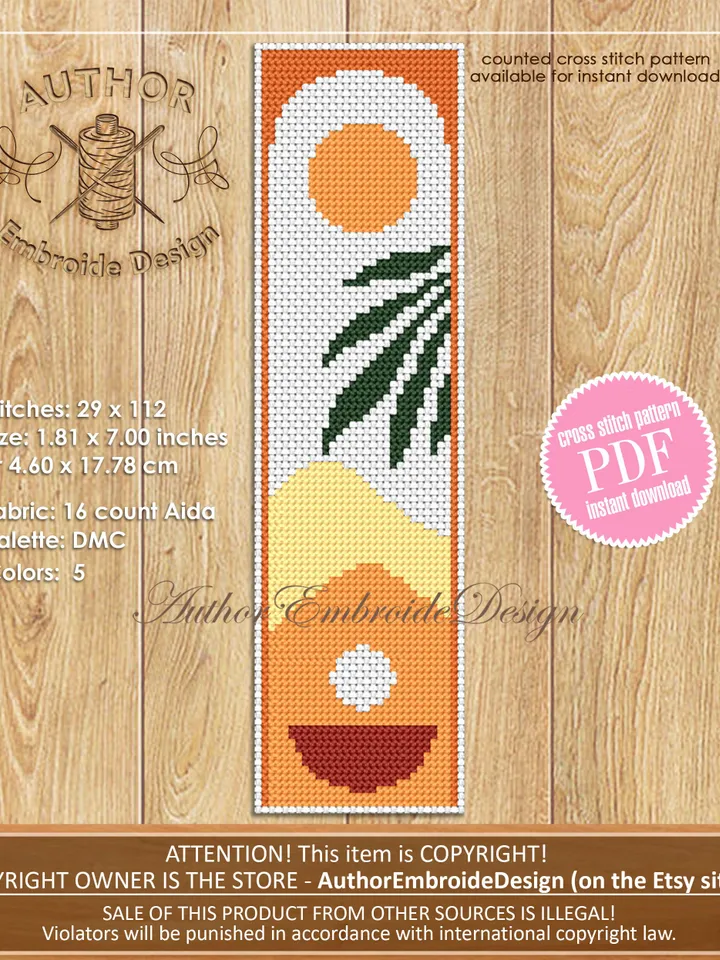 Boho bookmark set cross stitch pattern PDF download Bookmark pattern digital PDF, Modern boho style beginner stitch, Book lover gift #B286