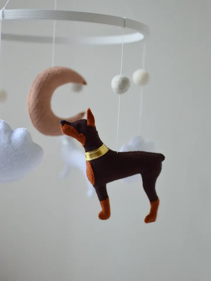 Baby mobile with puppies Doberman for Nursery decor, Dog crib mobile , Custom mobile