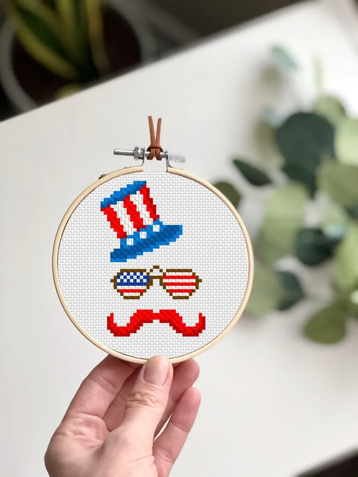 USA hat cross stitch pattern PDF download Independence Day 4th of July, Patriotic cross stitch chart, Uncle Sam Hat Mini cross stitch #T19