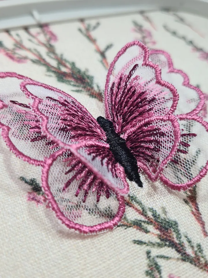 Volumetric butterfly with organza wings machine embroidery design