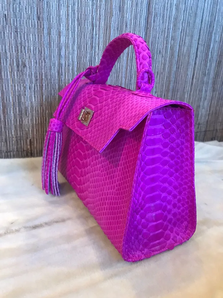 Top handle hot pink classy genuine python skin bag | exotic leather bags | Elegant women purse | snake skin bag | designer leather bag