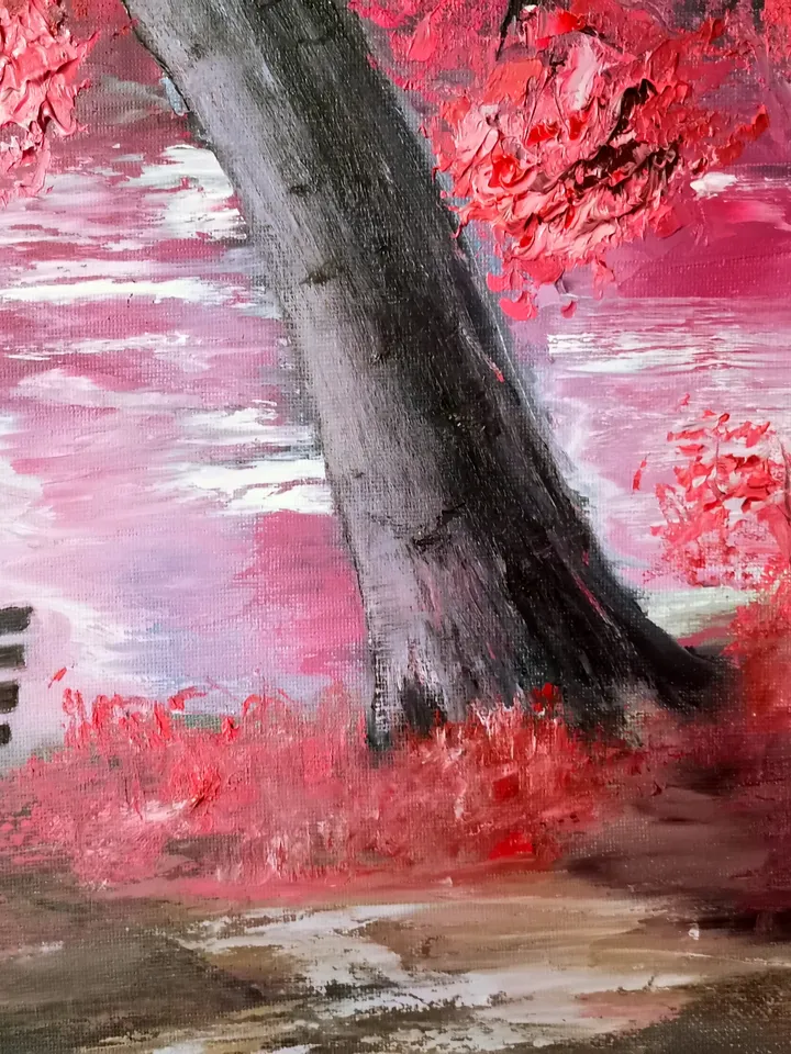 Impasto Art Original large Oil Painting Bright Landscape Woman Girl Guitar Artist Svinar Oksana