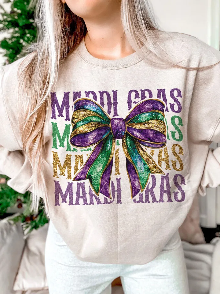 Mardi Gras Coquette PNG, Retro Mardi Gras Png, Fleur De Lis Png, Glitter, King Cake Png, Louisiana Crawfish Png, Coquette Bow Png Design