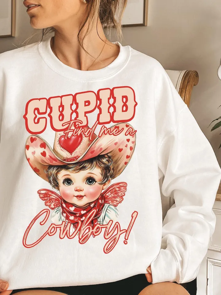 Cupid Find Me a Cowboy PNG, Western Valentines png, Valentines Cowboy png, Valentines png, Vintage Cowboy png, Cowgirl png, Western png