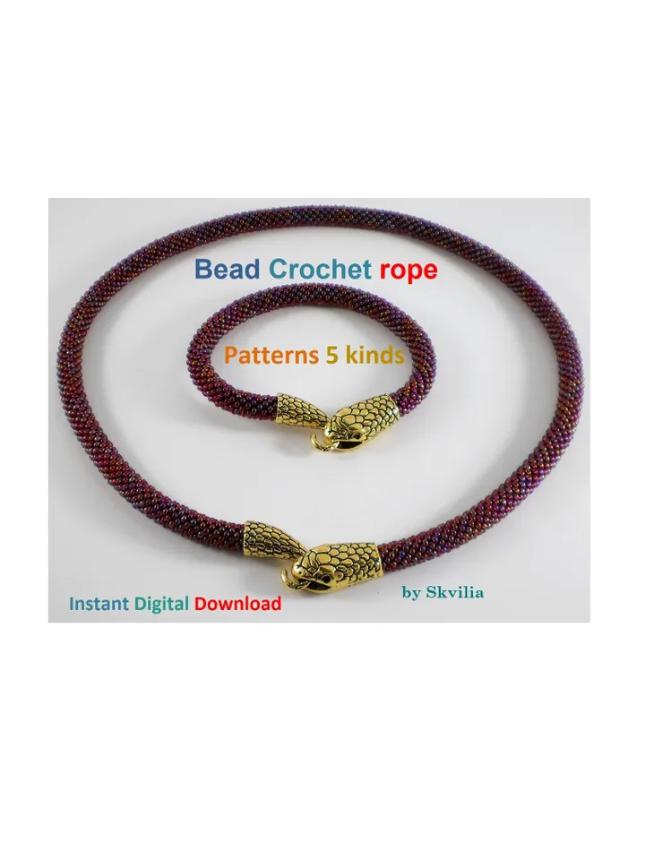 Bead Crochet Snake Necklace Bracelet patterns, Rope bead crochet, DIY, bead crocheting, bead jewelery, Instant Download, PDF patterns