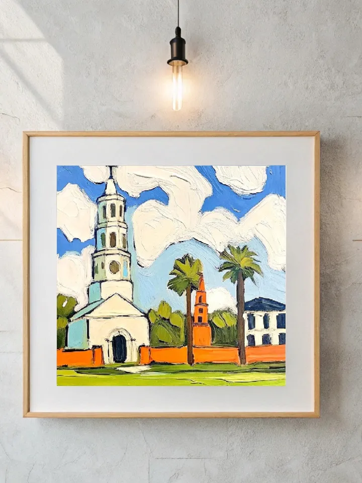 Charleston Oil Painting  St. Michael's Church Original Fine Art South Carolina Impasto Artwork Travel Gifts by ArtProkopaloSv