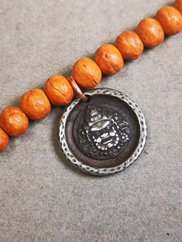 Gandhanra Handmade Tibetan Mala Pendant,Mahakala Amulet for Prayer Beads,Necklace,Bag Hanging,1.0" × 1.0"