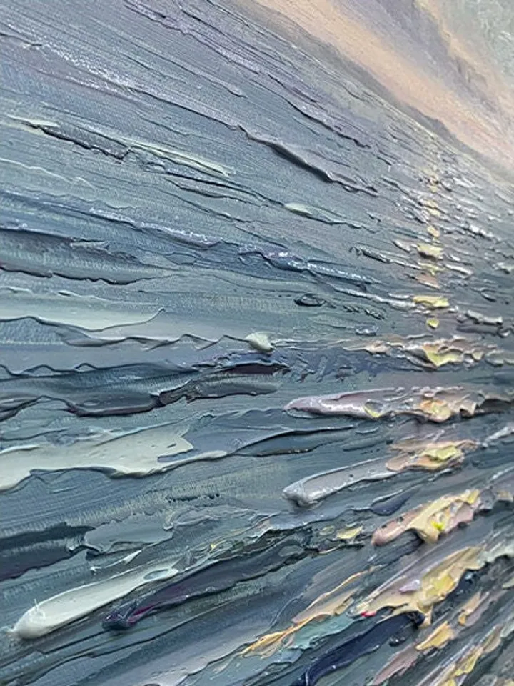 Original Oil Painting on Canvas Sea Landscape Painting,Large Wall Sky Sea Painting,Sea Level Painting Of Sunrise Landscape Large Wall Art