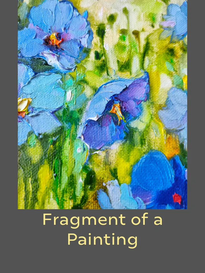Flowers Blue Poppies Original Oil Painting Canvas on Cardboard Diameter 8 inches Flowers Painting Impasto Art Blue Flowers Wall Art by Natalia