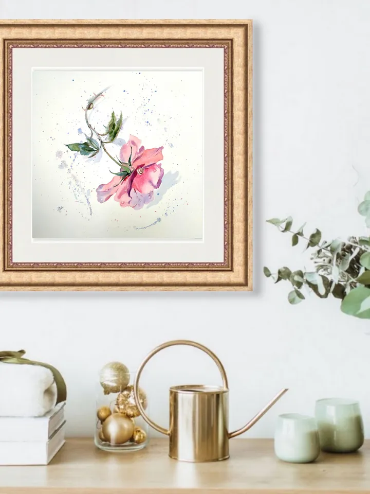 Rose Painting Floral original art 12 by 12 Red Flower watercolor square wall art Rose aquarelle by Natalia Plotnikova