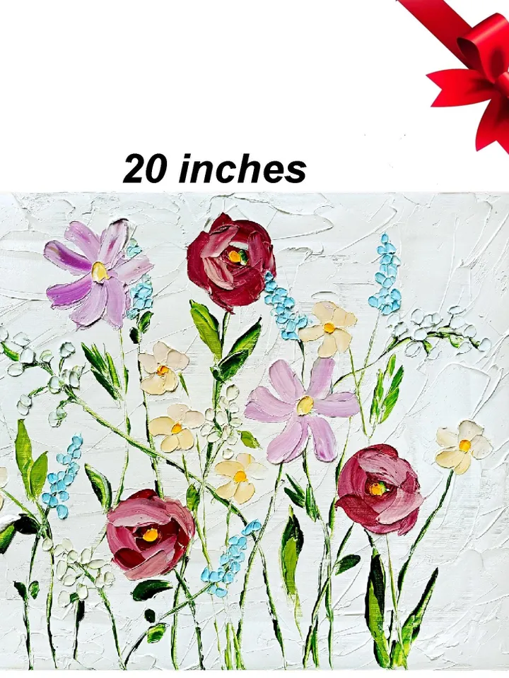 Flower Painting On Canvas Original Art Pink Purple Meadow Flowers Floral Art Impasto Painting Abstract 16 by 20 Gifts by ArtProkopaloSv