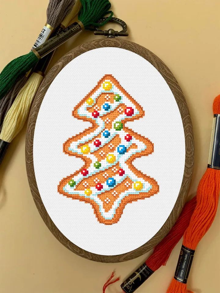 Gingerbread Christmas tree cross stitch pattern PDF Christmas gingerbread cross stitch chart, Small Christmas pattern download PDF #N89
