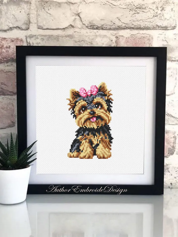 Yorkie dog cross stitch pattern PDF download Small pet cross stitch chart for beginners, Cute dog pattern digital PDF Yorkshire terrier #K66