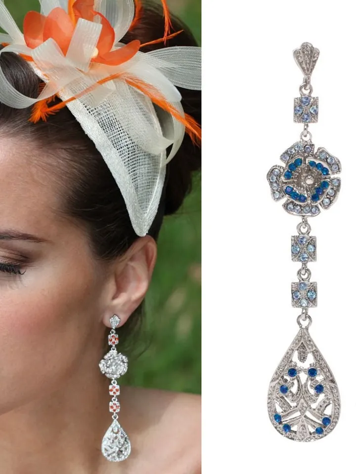 Art deco Wedding Earrings, Swarovski Crystal Bridal Earrings, Gatsby Wedding Earrings, Long Boho Bridal Earrings , Vintage style Jewelry