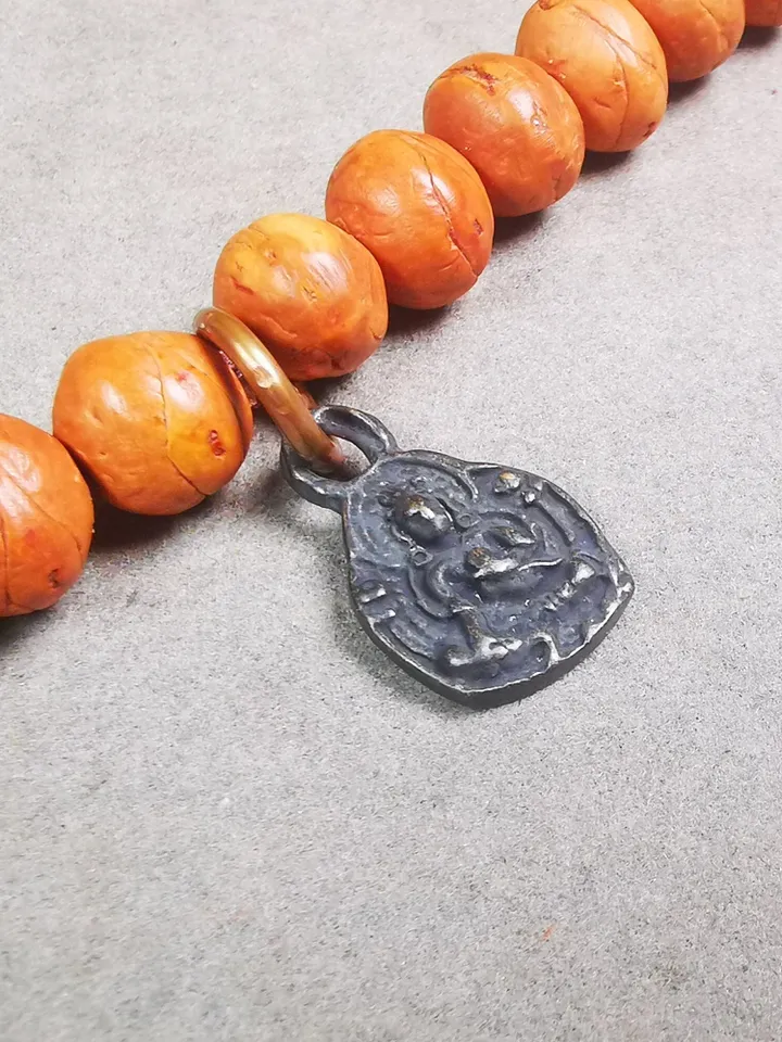 Gandhanra Handmade Tibetan Mala Pendant,Yellow Jambhala Amulet for Prayer Beads,Bag Hanging,0.7" × 0.4"