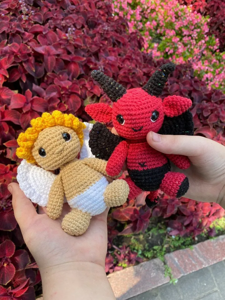 PDF Crochet SET Angel and Devil Pattern, Amigurumi Angel, Crochet Halloween Pattern Amigurumi Devil Crochet animal Halloween Monster pattern