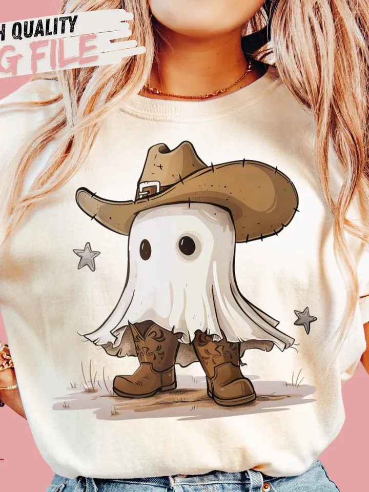 Cute Halloween Cowboy Ghost Png, Halloween Western Country PNG, Howdy Halloween Shirt Png, Ghost Boo Png, Halloween Sublimation Design