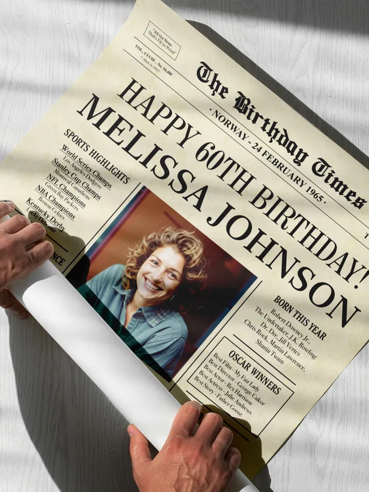 60th Birthday Newspaper Poster for Dad or Mom β Born in 1965 Sign, Back in 1965 Printable Gift, Vintage 60th Birthday Decorations