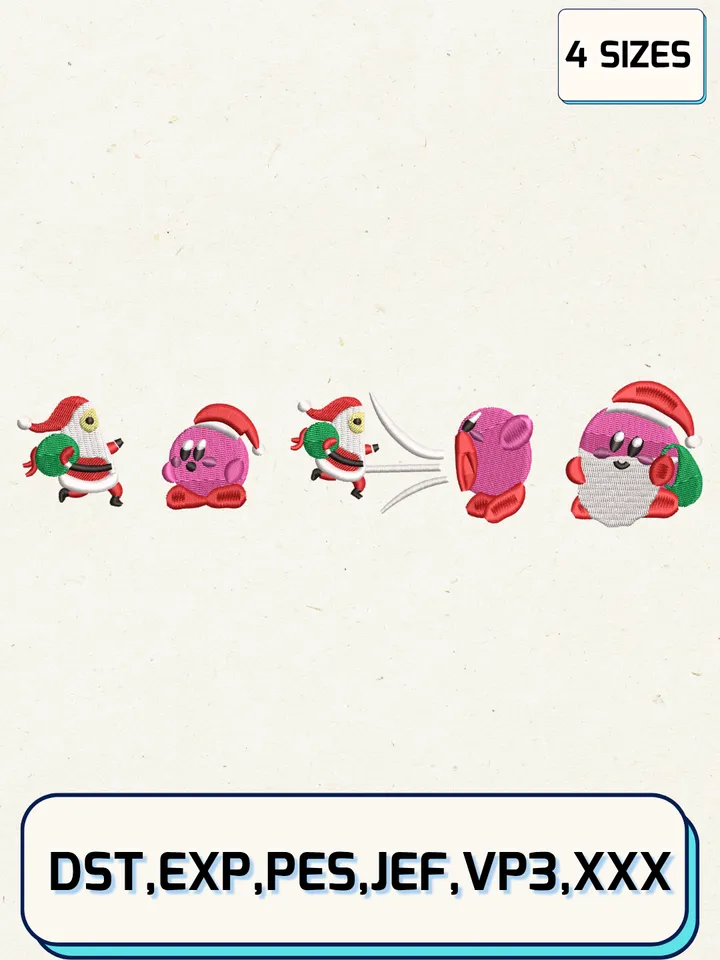 Kirby X Christmas Santa Embroidery Designs,Christmas Embroidery Designs,Machine Embroidery Files,Kirby Embroidery Design,4 Sizes