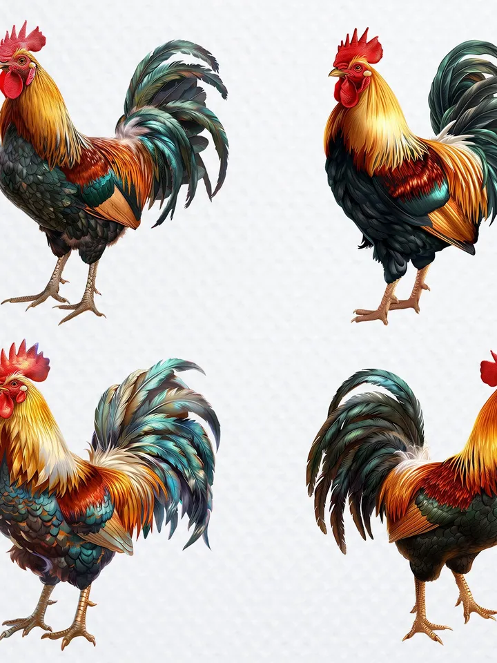 8 Rooster Clipart, Rooster PNG bundle, Western Clipart, Farm Animal PNG, digital art for Sublimation, Nursery Clipart, Digital Download