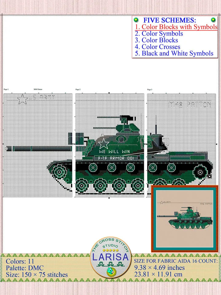 M48 Patton Cross Stitch Pattern | American Main Battle Tank M48 Patton