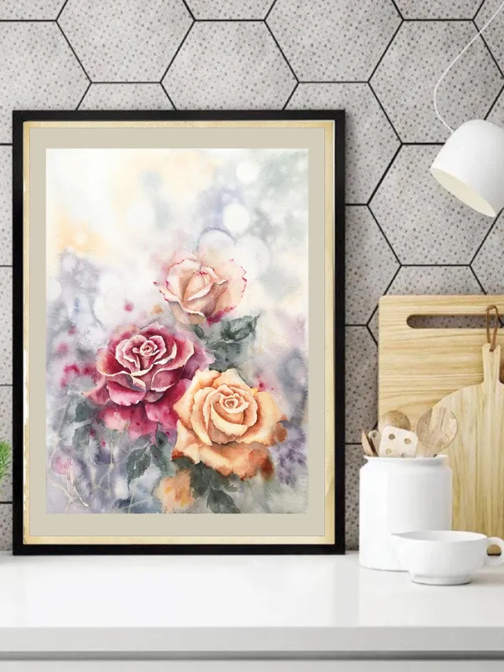 Roses Original Painting Flowers Watercolor Painting Floral Wall art