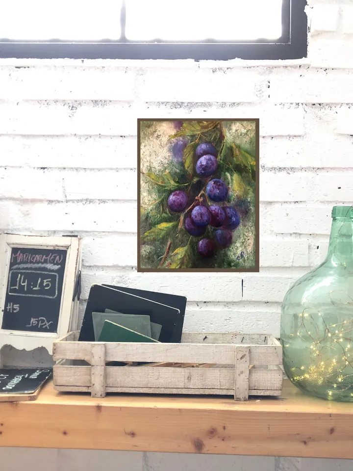 Fruits Oil Painting Kitchen Still life Original Painting Plums painting