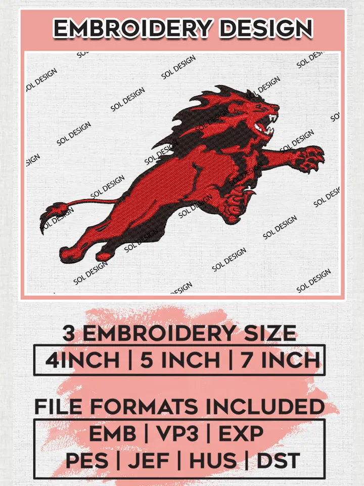 NCAA Albright Lions College Team Mascot Logo Embroidery Design Files, NCAA Albright Lions Machine Embroidery, NCAA Teams, 3 sizes, NCAA Machine embroidery designs, Digital Download