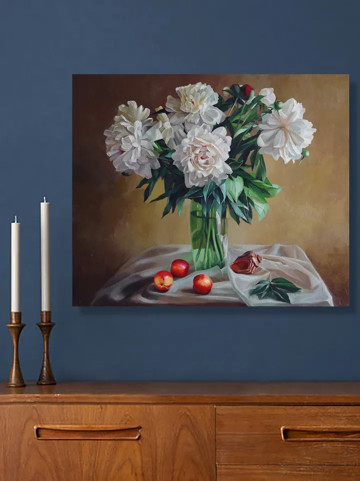 Painting Still life with white peonies