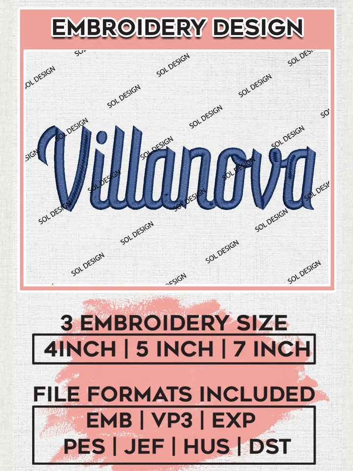 NCAA Villanova College Team Word Logo Embroidery Design Files, NCAA Villanova Wildcats Machine Embroidery, NCAA Teams, 3 sizes, NCAA Machine embroidery designs, Digital Download