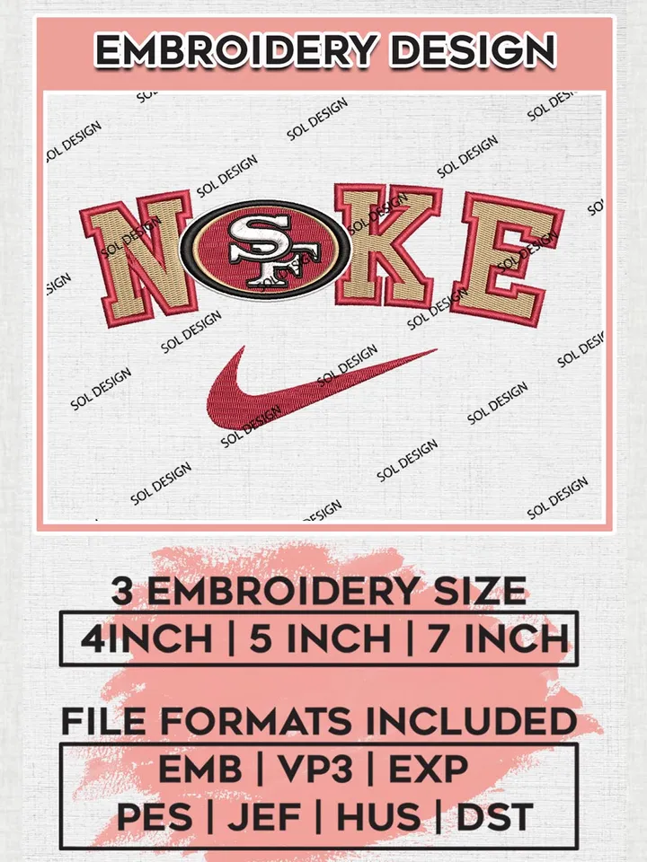 Nike San Francisco 49ers Embroidery Designs, NFL 49ers Embroidery Designs, NFL Embroidery Designs, NFL San Francisco 49ers Machine Embroidery Design, Digital Download