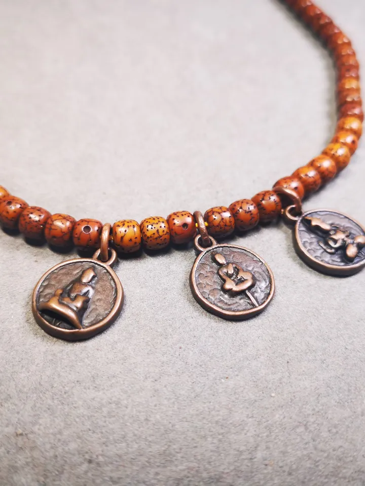 Gandhanra Handmade Tibetan Mala Amulet,Small Shakyamuni,Chenrezig,Jambhala Pendant for Prayer Beads,Bag Hanging,0.7"