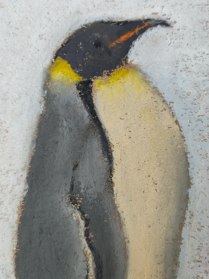 Penguin. Original oil pastel painting.