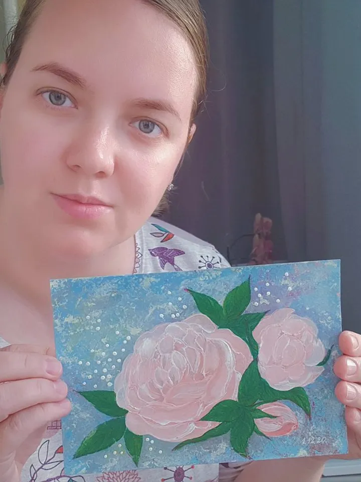 Pink Roses Painting Floral Original Art Flower Wall Art Small Acrylic Painting