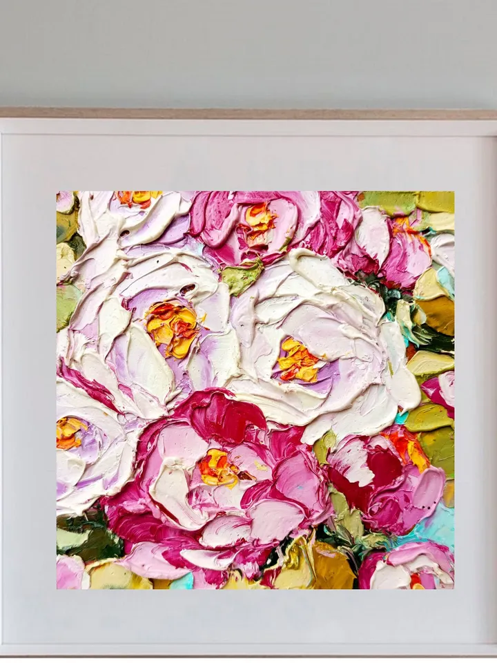 Peony Painting Impasto Original Art Pink Floral Wall Art Flowers Small Oil Painting by ArtProkopaloSv