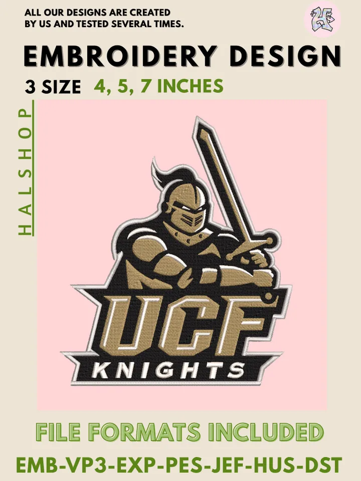UCF Knights Logo Embroidery Design – NCAA College Team Machine Embroidery File