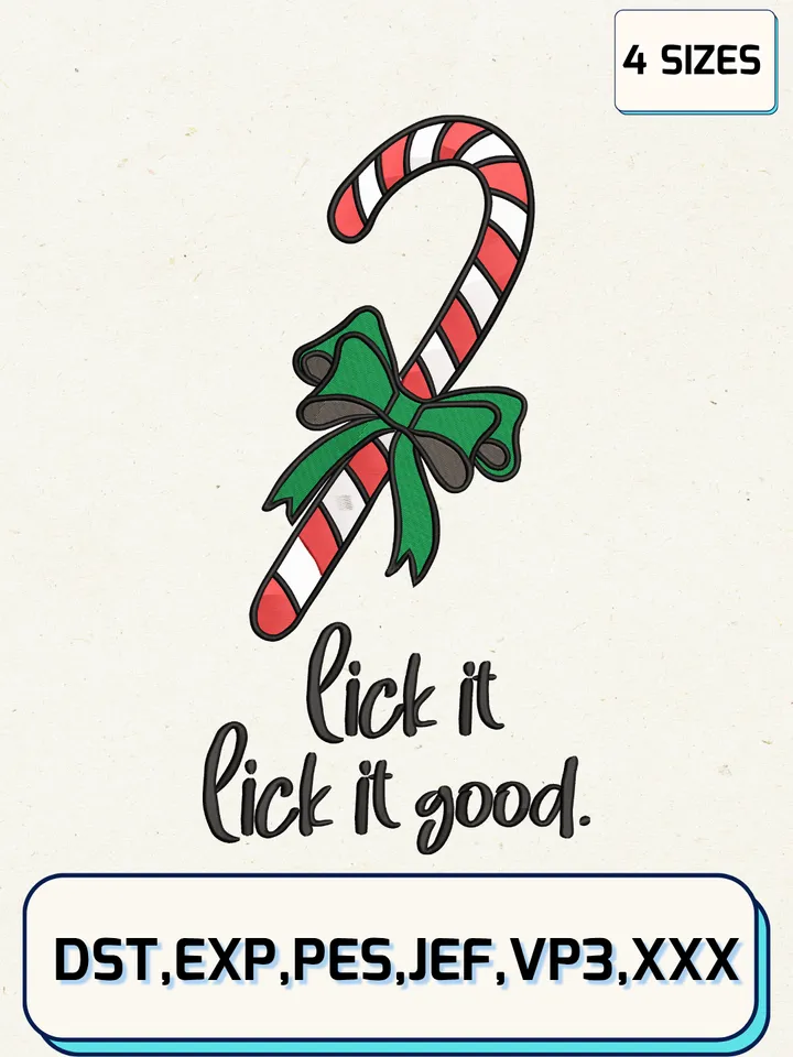 Lick Itself Christmas Candy Cane Embroidery Design,Christmas Embroidery Designs,Machine Embroidery Files,Candy Cane Embroidery Design,4 Sizes