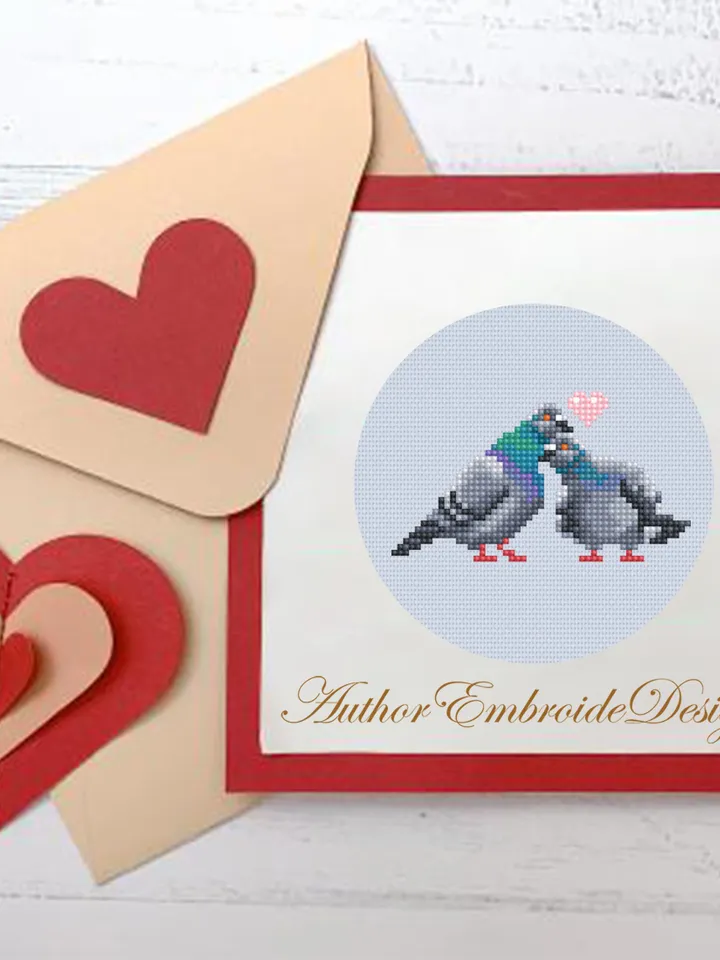 Pair pigeons cross stitch pattern PDF download Valentine birds cross stitch chart Mini dove cross stitch Bird lover gift Couple pigeons #K30