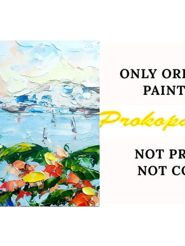 Santorini Custom Painting Greece Original Art 6x6 Floral Painting Cityscape Art Original Oil Painting by ArtProkopaloSv