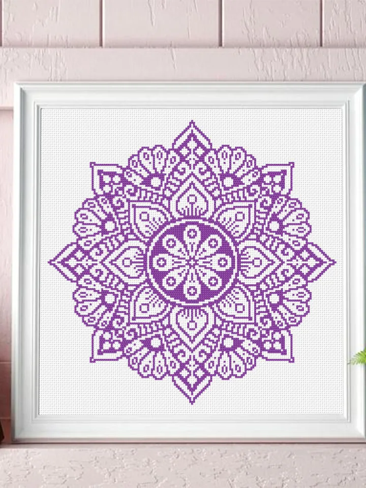 Mandala cross stitch pattern download PDF, Monochrome cross stitch chart, Modern mandala ornament digital PDF, Easy beginner stitch #M54