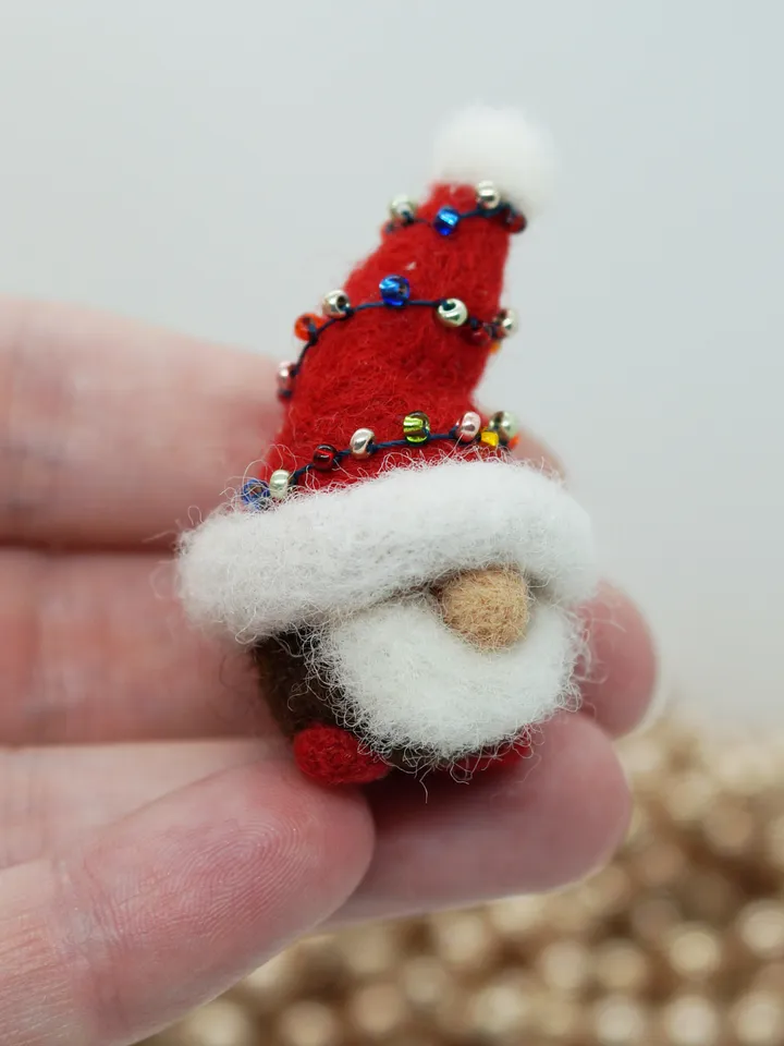 Miniature needle felted gnome, Santa gnome, Christmas gnome, gnome in a red hat, ready to ship from the USA