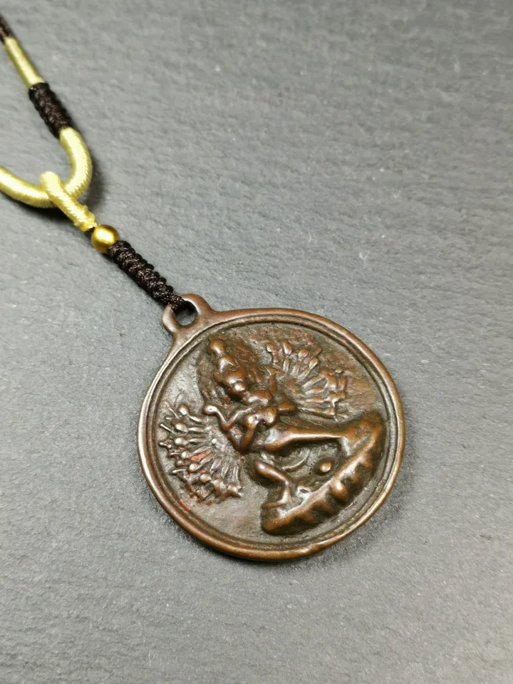 Gandhanra Antique Tibetan Thokcha Amulet,Chakrasamvara with Vajravarahi Badge, Buddhist Protector Deity Pendant,1.3&quot;