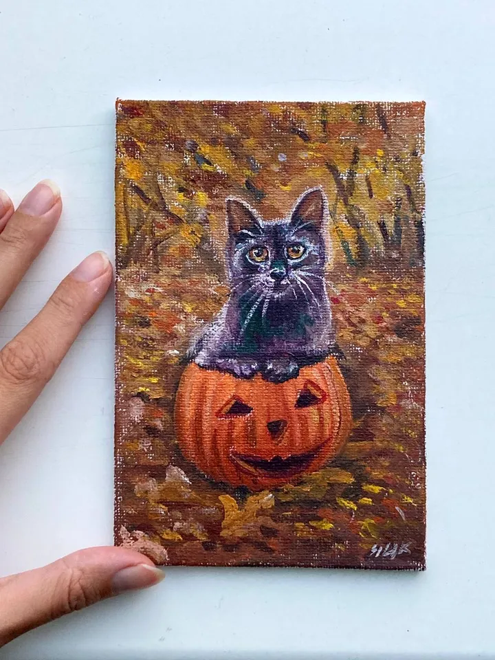 Black Cat Original Painting Oil Painting On Canvas
