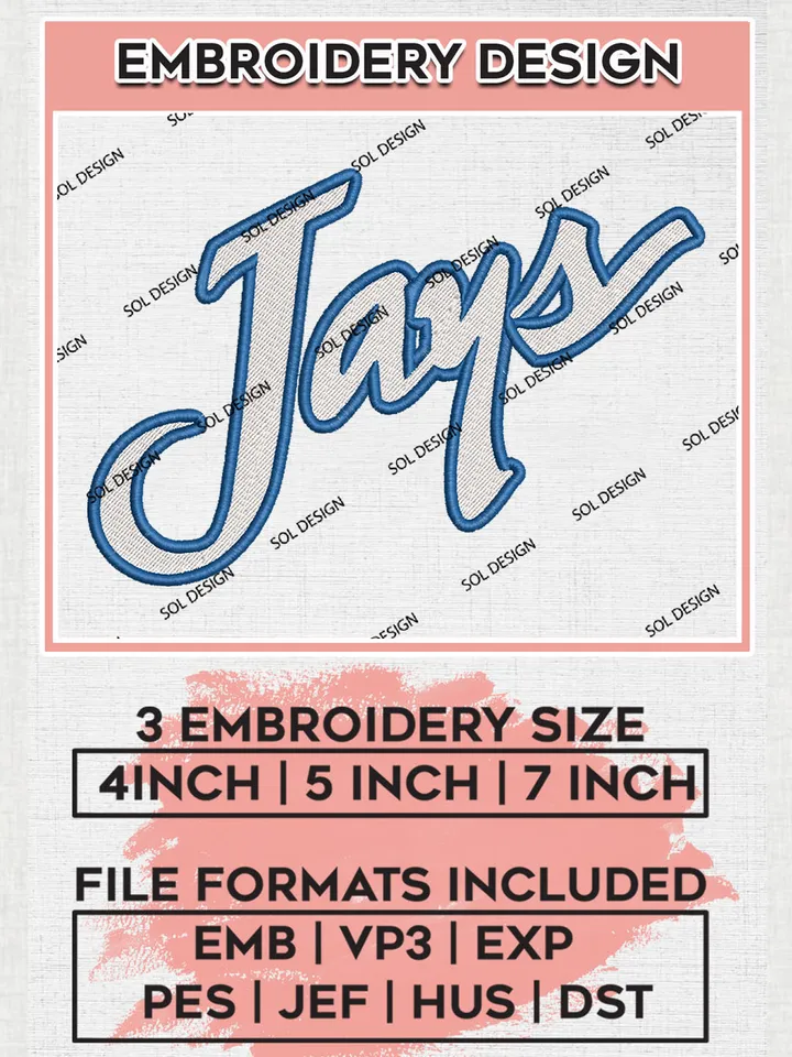 Creighton Bluejays Team Word Logo Embroidery Design Files, NCAA Creighton Bluejays Machine Embroidery, NCAA Teams, 3 sizes, NCAA Machine embroidery designs, Digital Download