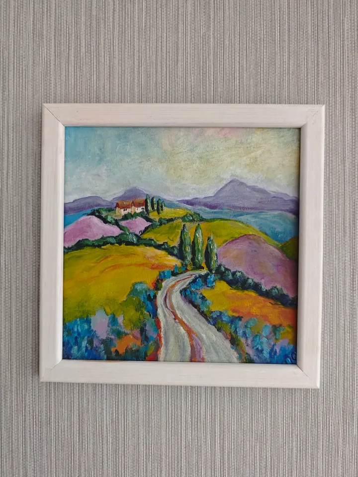 Italian Landscape Original Painting Tuscany Landscape Original Art Tuscany Bright Landscape Modern Oil Artwork Bright Italian Landscape Wall Decor 8x8 inches by OlgaSokolovaArt